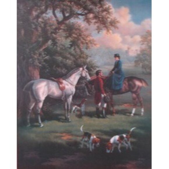 Framed Print Fox Hunters Vtg Art Equestrian Judith Gibson Brass Accents 39x32 - Picture 2 of 13
